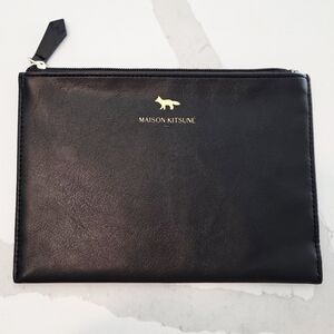 Maison Kitsuné Japan Airlines Leather Zip Pouch Clutch Black